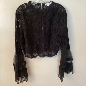 REVAMPED SIZE XL BLACK LACE BELL SLEEVE TOP
